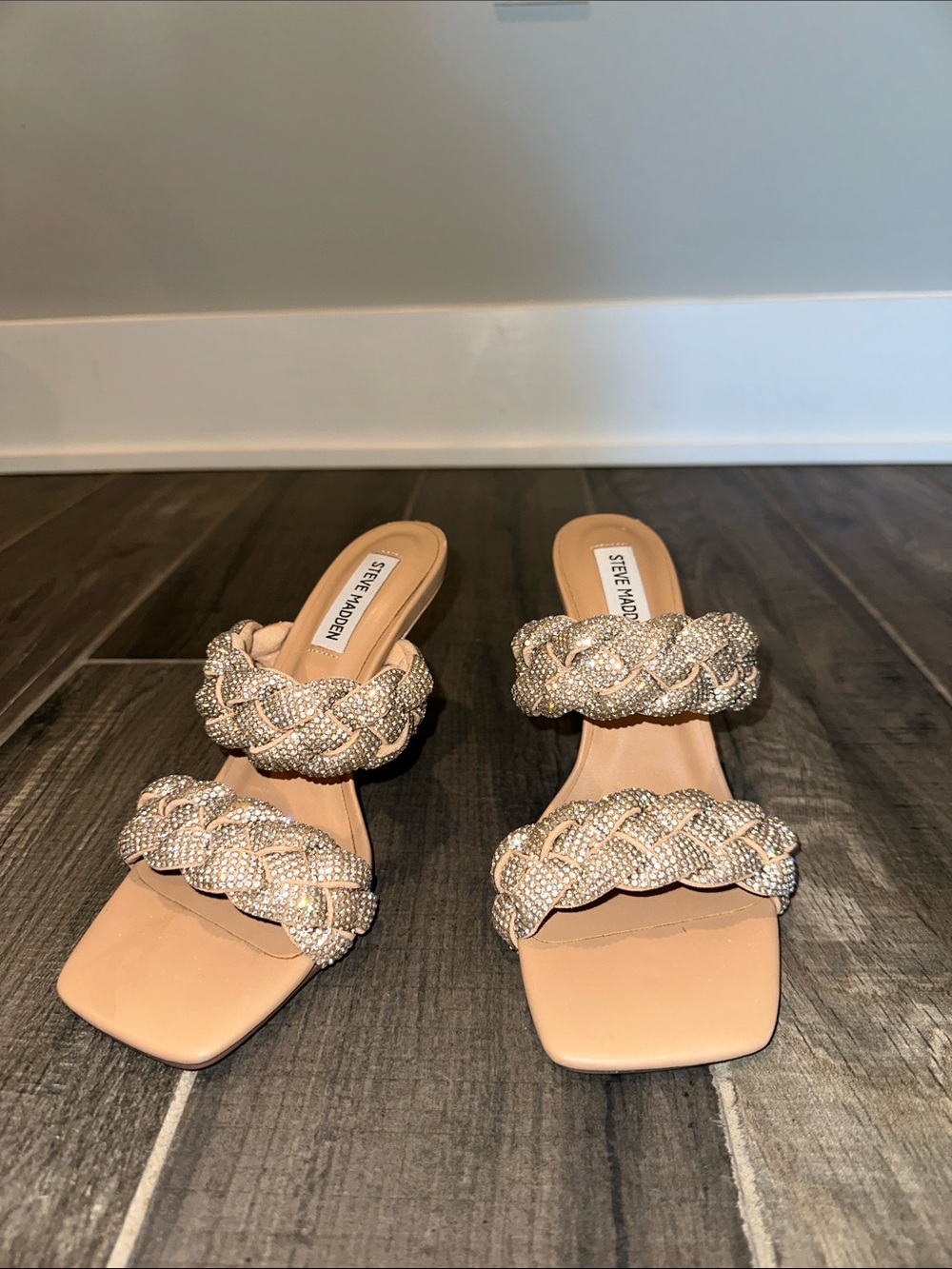 Steve Madden Nude Braided Crystal Slide Mules